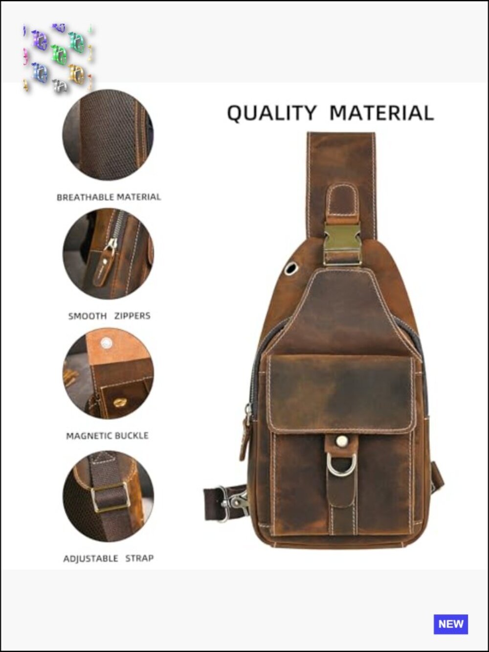 Genuine Leather Hiking Daypack Sling Crossbody Chest Bag Travel Daypack Outdoor - Picture 5 of 6